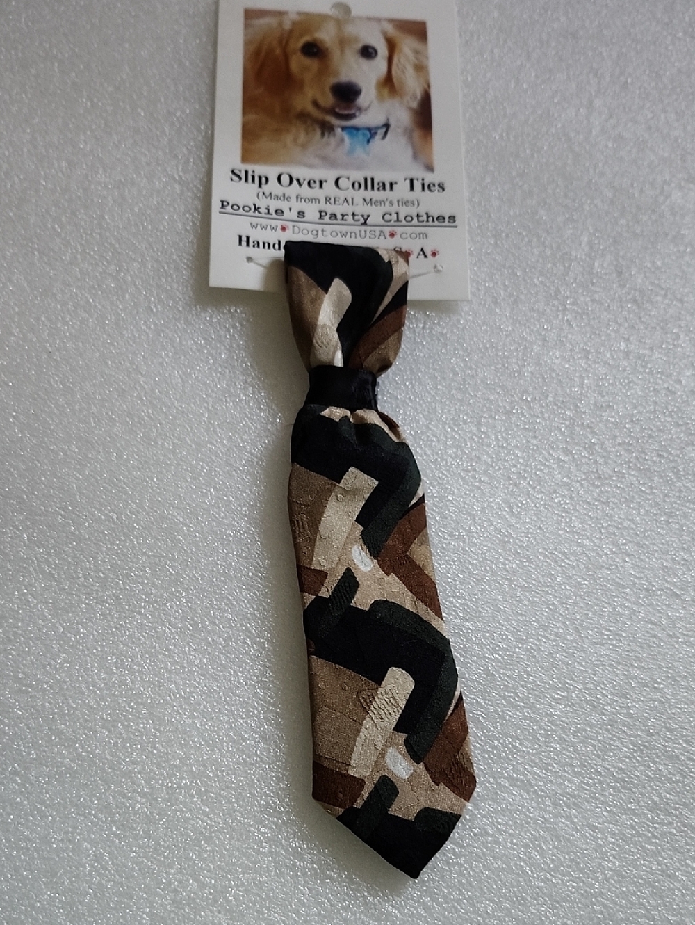 Hand Crafted Brown, Black & Cream Slip-Over Dog Collar Tie